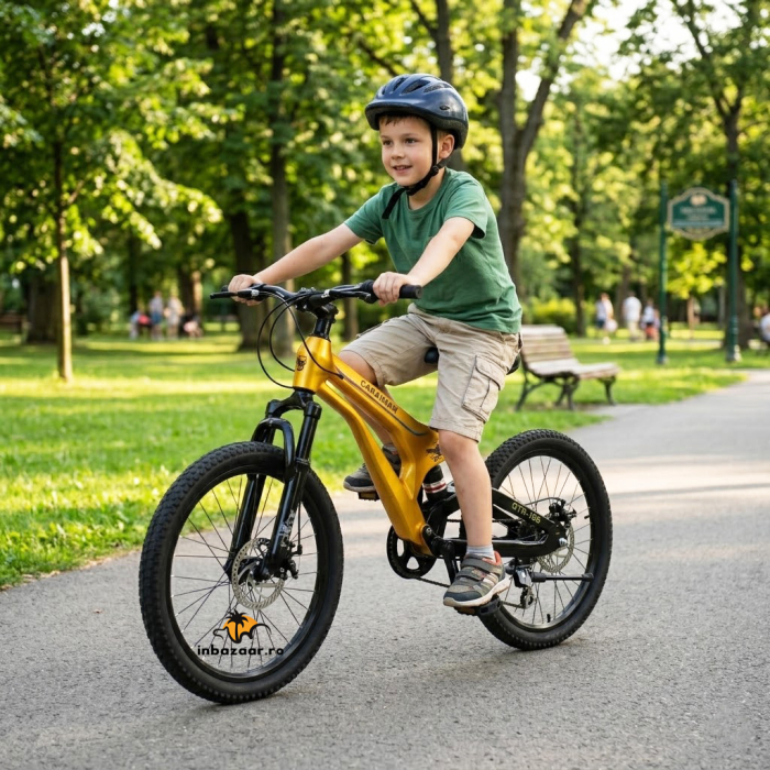 Bicicletă Caraiman, roți 20 inch, cu dublă suspensie, frâne pe disc, aurie [3]