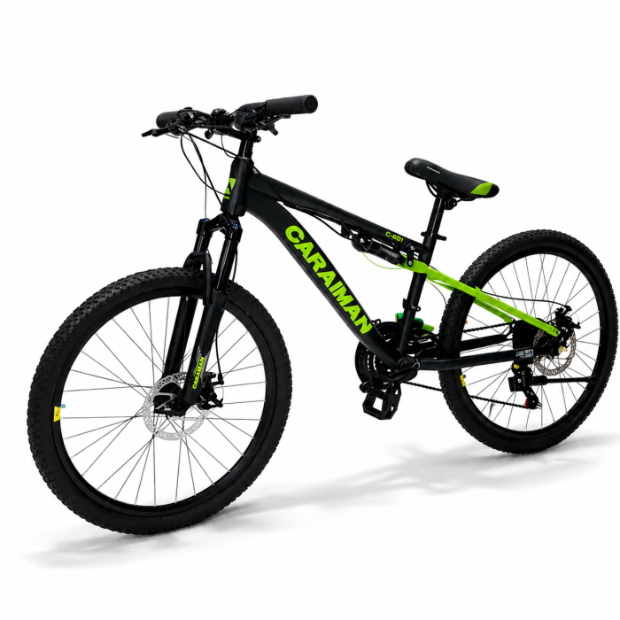 Bicicletă Caraiman, roți 24 sau 26 inch, cu dublă suspensie, frâne pe disc, negru cu verde [9]