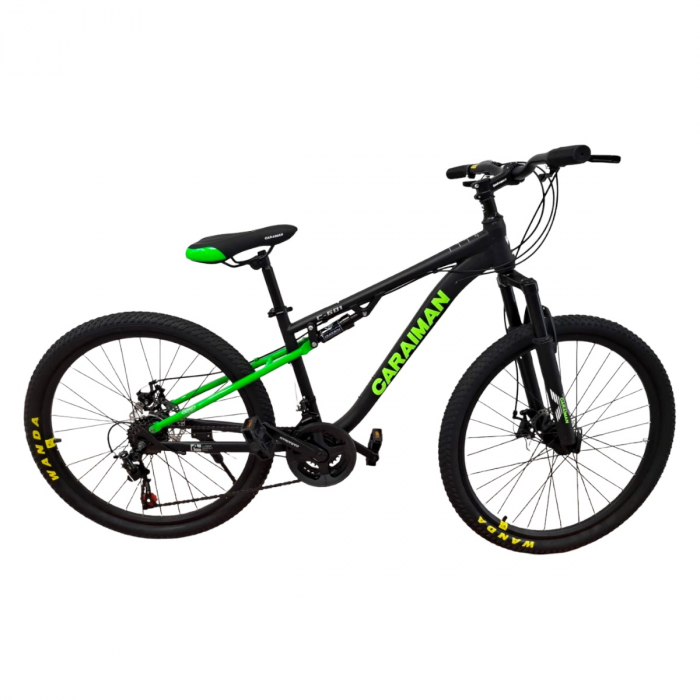 Bicicletă Caraiman, roți 24 sau 26 inch, cu dublă suspensie, frâne pe disc, negru cu verde, BC78 [2]