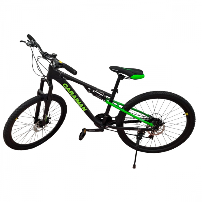 Bicicletă Caraiman, roți 24 sau 26 inch, cu dublă suspensie, frâne pe disc, negru cu verde, BC78 [3]