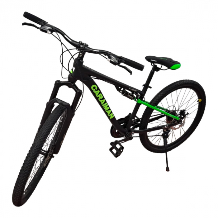 Bicicletă Caraiman, roți 24 sau 26 inch, cu dublă suspensie, frâne pe disc, negru cu verde, BC78 [4]