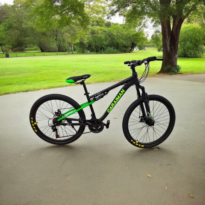 Bicicletă Caraiman, roți 24 sau 26 inch, cu dublă suspensie, frâne pe disc, negru cu verde, BC78 [6]