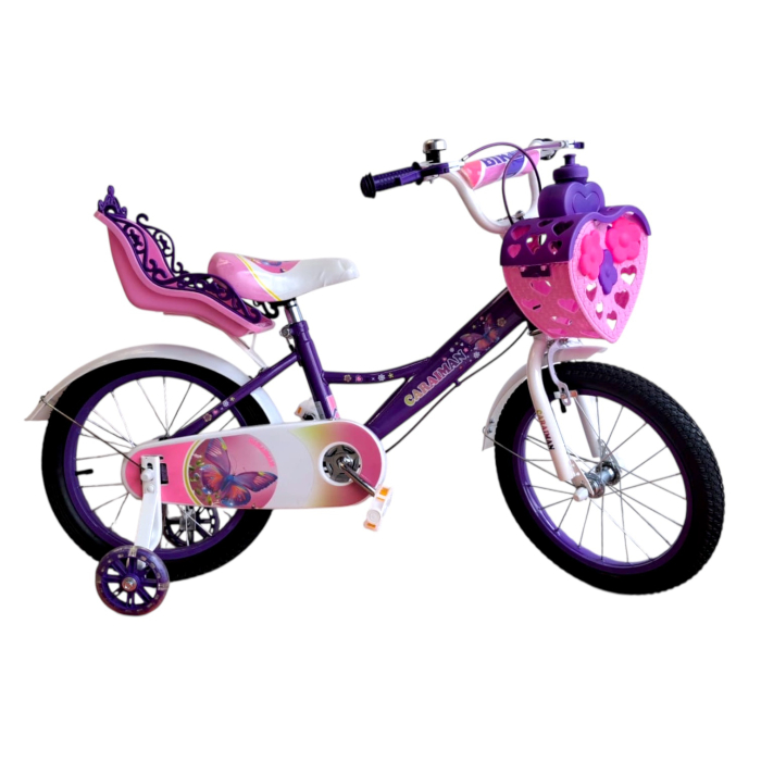 Bicicletă copii mov Caraiman 12 / 14 / 16 inch, cu roți ajutătoare, coș și scăunel păpușă [2]
