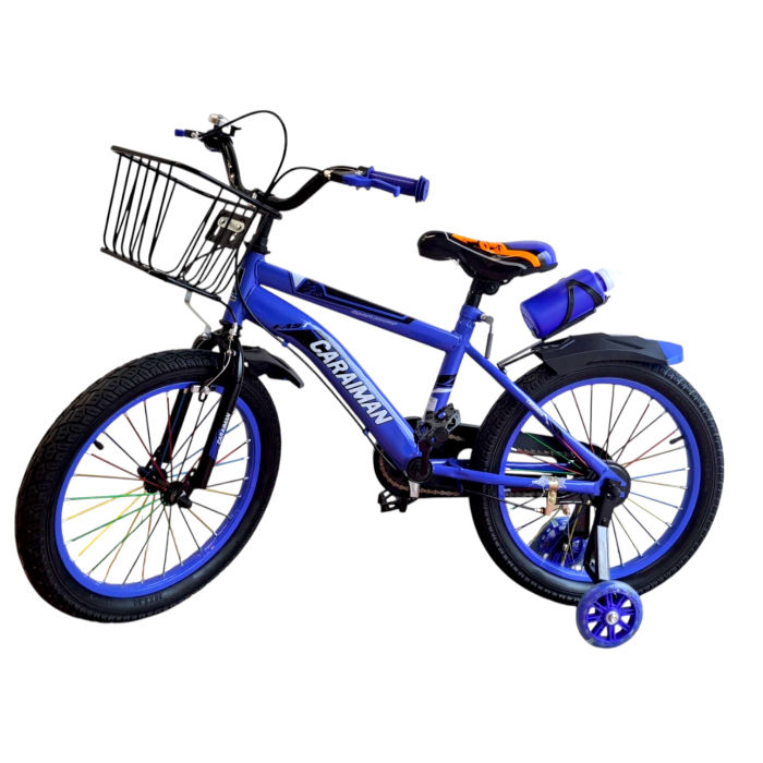 Bicicletă copii Caraiman 16 / 18 inch, roți ajutătoare, coș față și bidon apă, albastru [2]