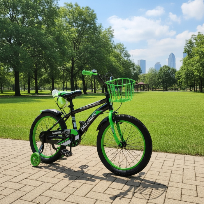 Bicicletă copii Caraiman 16 / 18 inch, roți ajutătoare, coș față și bidon apă, verde [4]
