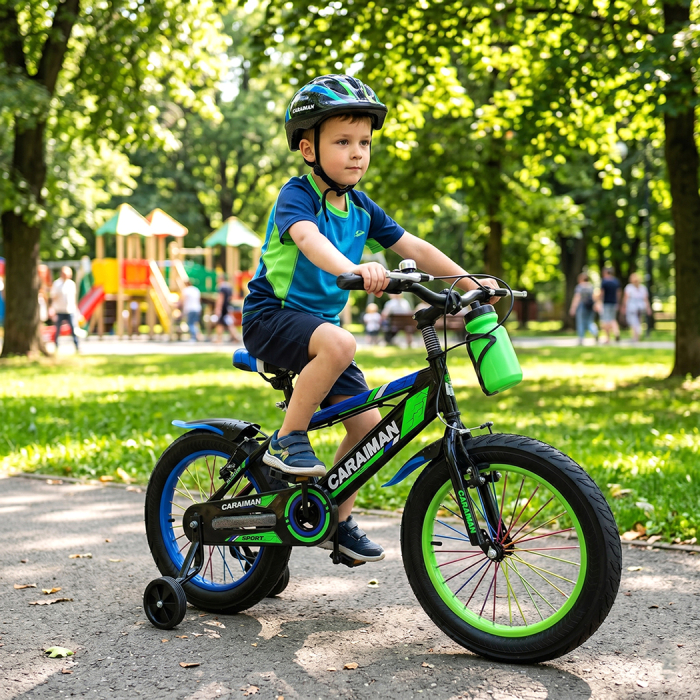 Bicicletă copii Caraiman 12 / 14 / 16 inch, cu roți ajutătoare, bidon apă, verde [3]