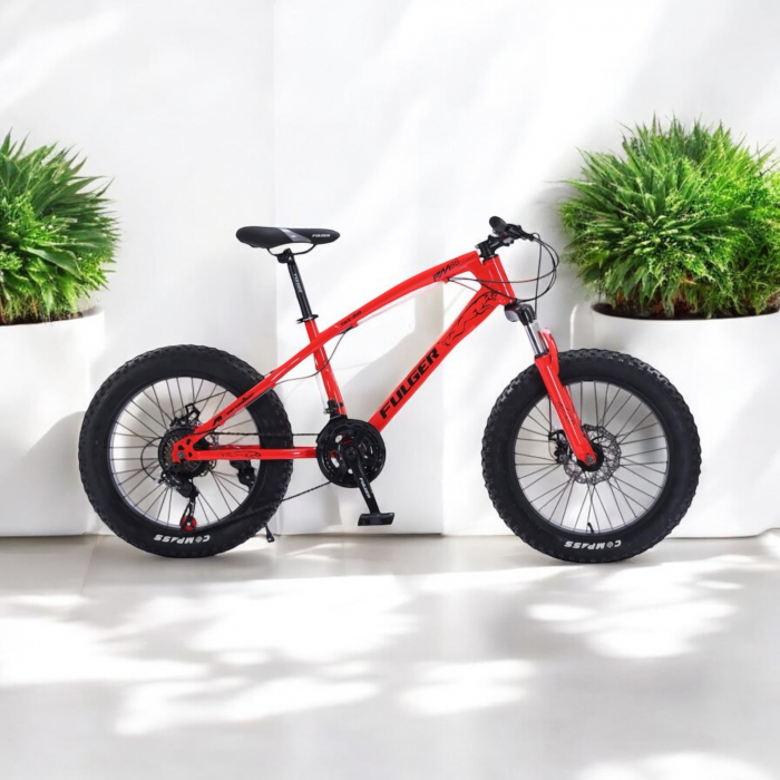 Bicicletă FatBike Fulger by Caraiman, roți 20 inch, cauciucuri groase, frâne pe disc, roșie, BC50 [4]