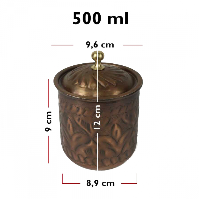 Bol din cupru cu capac lucrat manual 500 ml CTR11 [3]