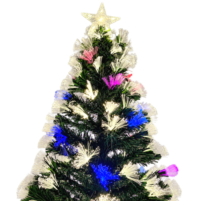 Brad artificial cu instalație de fibră optică, multicolor, cu vârf, 90-210 cm [4]