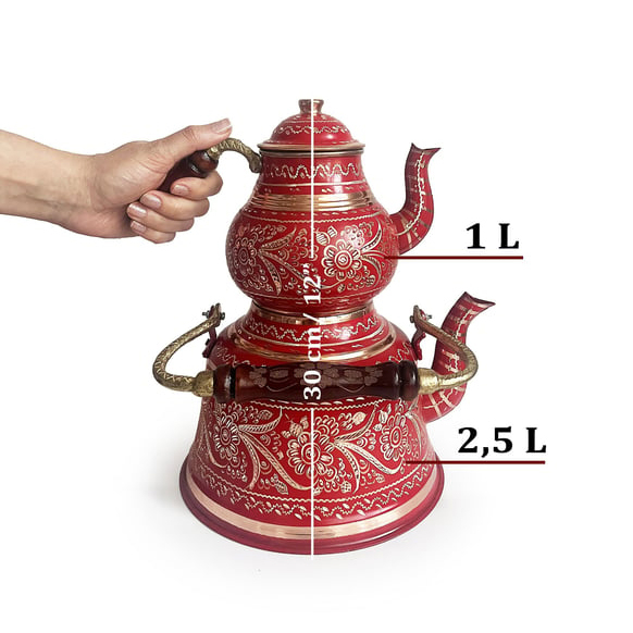 Ceainic turcesc dublu din cupru lucrat manual 1000 ml + 2500 ml CTR77 [3]