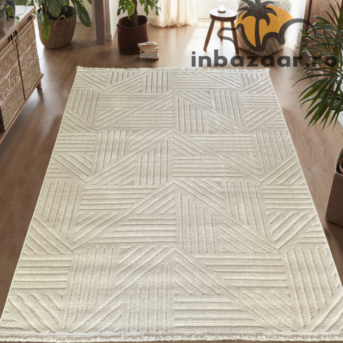 Covor 3D în relief geometric 692B diverse mărimi Crem [2]