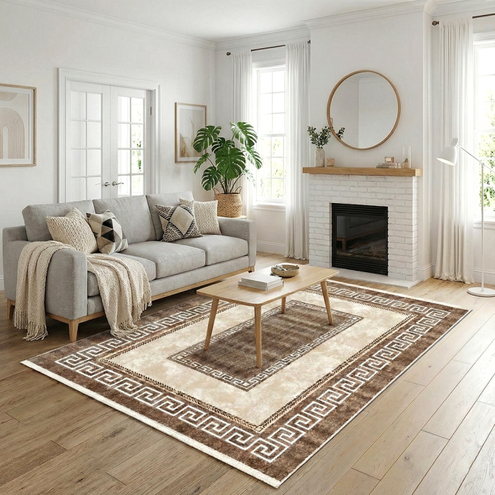 Covor cameră antiderapant, 120x180 cm, bej-maro, model Athena [2]