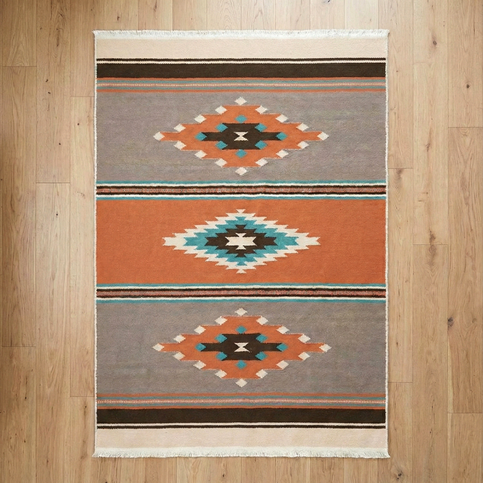 Covor cameră antiderapant, etnic maro teracotă, Model Navajo [3]