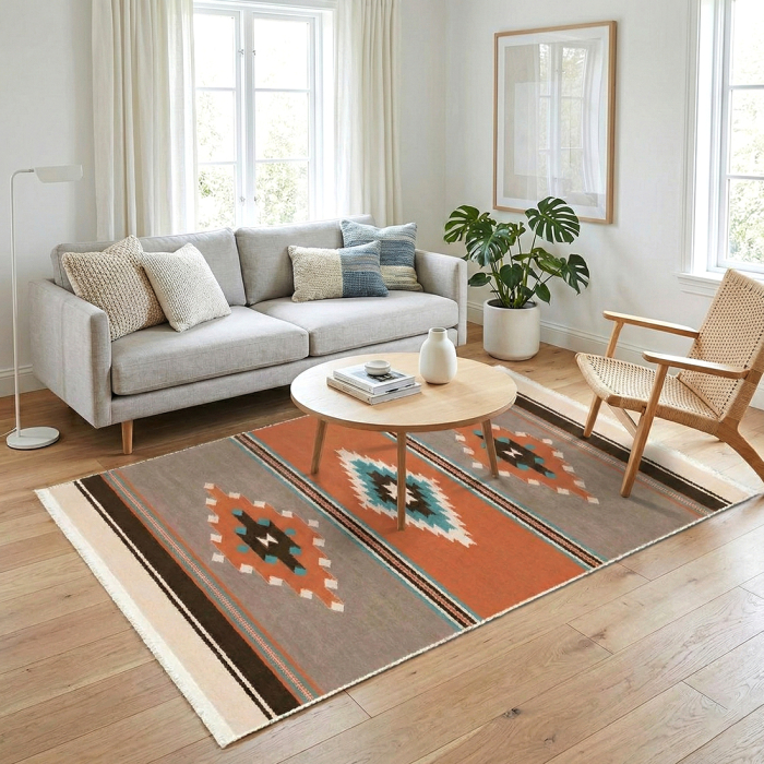 Covor cameră antiderapant, etnic maro teracotă, Model Navajo [2]