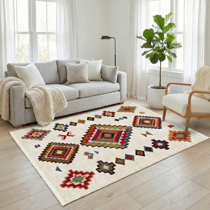 Covor cameră antiderapant, etnic multicolor, Model Aztec [2]