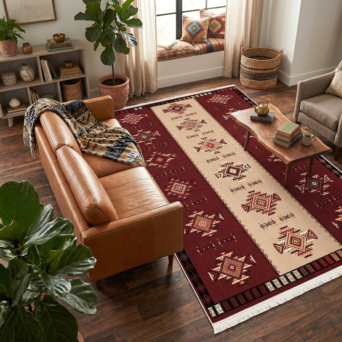 Covor cameră antiderapant, etnic oriental roșu, mai multe dimensiuni [2]