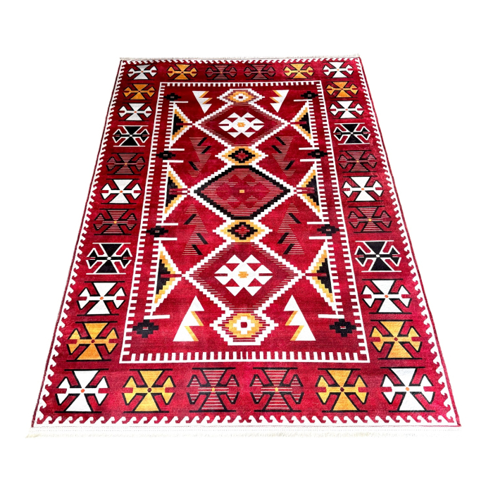 Covor cameră antiderapant, Model Boho Etnic, Roșu, 80x200 cm, CCA2312 [3]