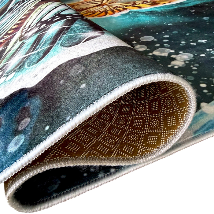 Covor cameră antiderapant, Model Fluturi Turcoaz, mai multe dimensiuni [6]