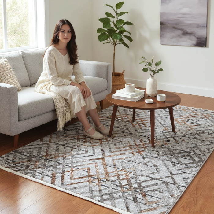 Covor cameră antiderapant, Model Urban Industrial Gri, mai multe dimensiuni [3]