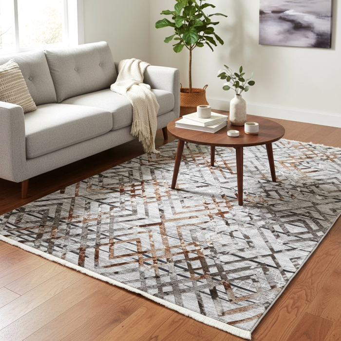 Covor cameră antiderapant, Model Urban Industrial Gri, mai multe dimensiuni [2]