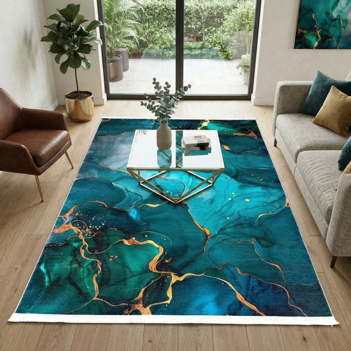 Covor cameră antiderapant, Modern Abstract Marmorat, mai multe dimensiuni [3]