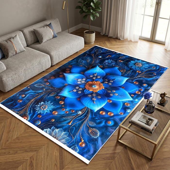 Covor cameră antiderapant, Model Floral Royal, mai multe dimensiuni [3]