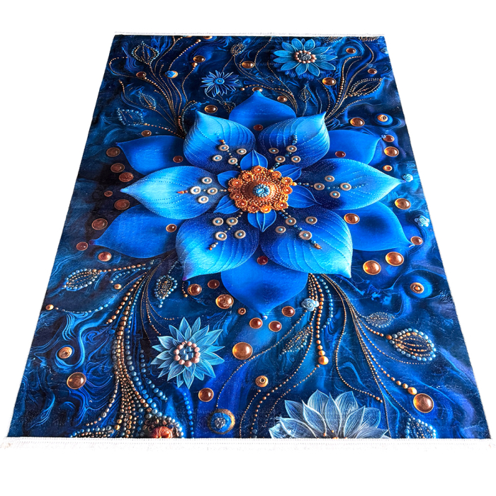 Covor cameră antiderapant, Model Floral Royal, mai multe dimensiuni [7]