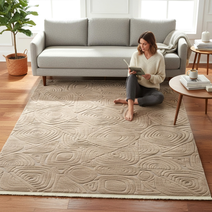 Covor cameră antiderapant, Welsoft, triunghi bej, mai multe dimensiuni [3]