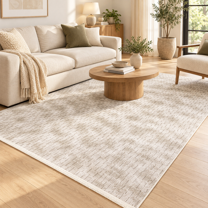 Covor cameră antiderapant Welsoft, model abstract, bej-taupe, 120x180 cm [2]