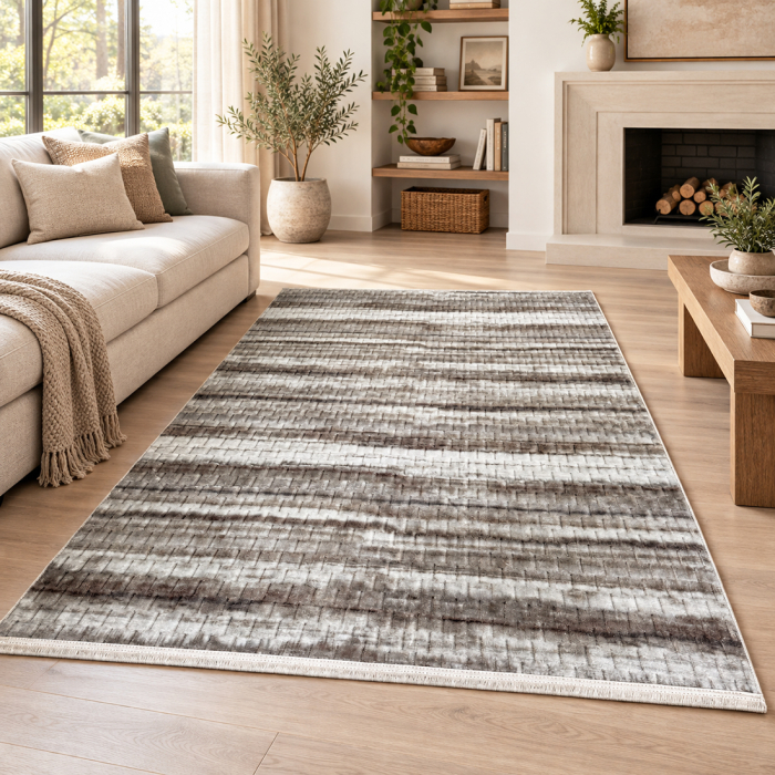Covor cameră antiderapant Welsoft Plus, model dungi, maro-bej, 200x300 cm [2]