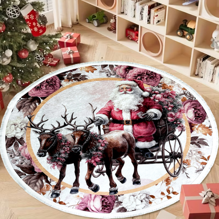 Covor decorativ Crăciun, rotund, antiderapant, diametru 100 cm, CCR105 [3]