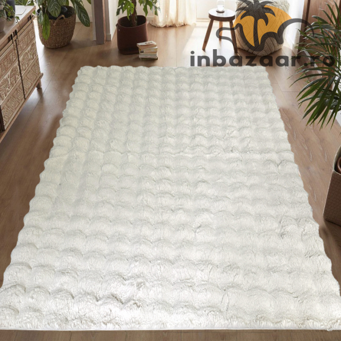 Covor pufos imitație blană de iepure 3D crem CFF121 [5]