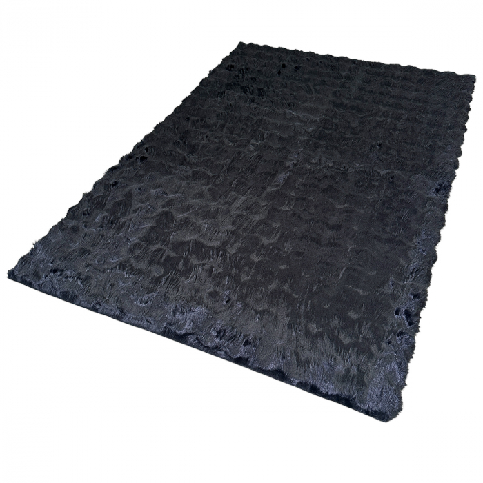 Covor pufos imitație blană de iepure 3D negru CFF141 [7]