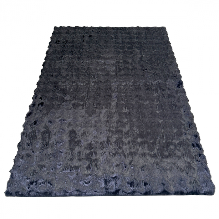 Covor pufos imitație blană de iepure 3D negru CFF141 [6]