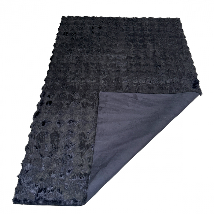 Covor pufos imitație blană de iepure 3D negru CFF141 [2]