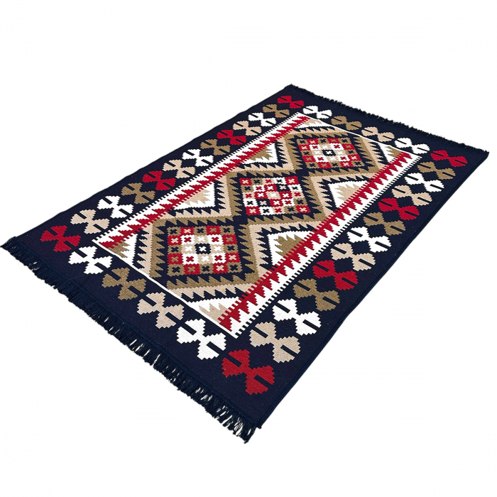 Covor rustic tradițional, 2 fețe, diverse mărimi, Bleumarin [10]