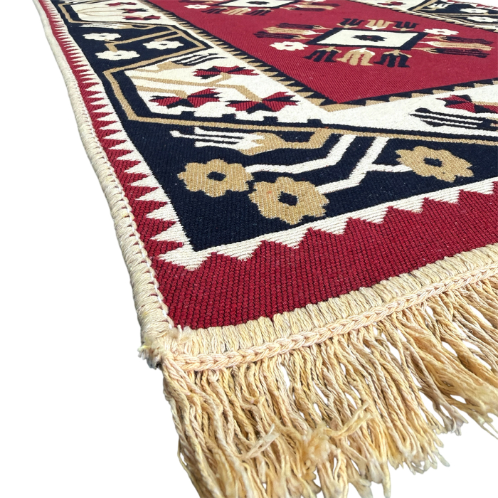 Traversă hol țesută tradițional, 80x300 cm, 2 fețe, model etnic, roșu [5]