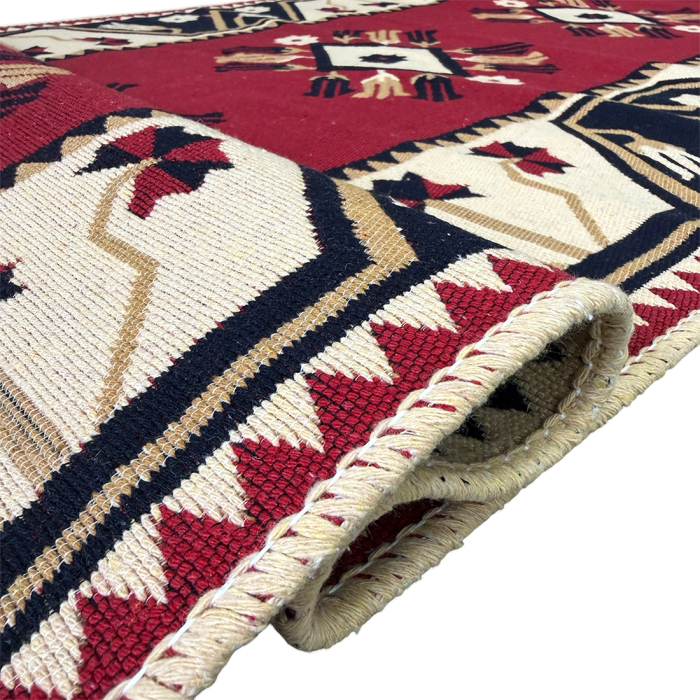 Traversă hol țesută tradițional, 80x300 cm, 2 fețe, model etnic, roșu [7]