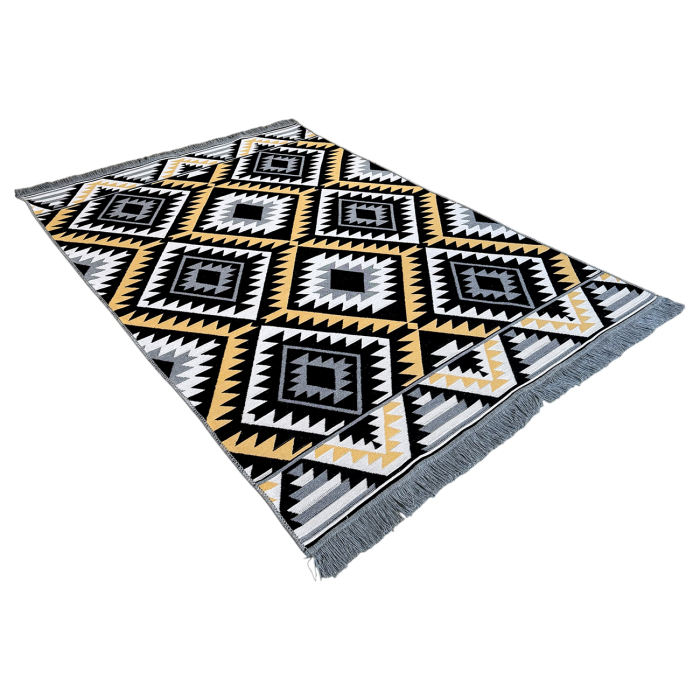 Covor Țesut Tradițional, 2 fețe, Model Boho Etnic Ocru, diverse dimensiuni [4]