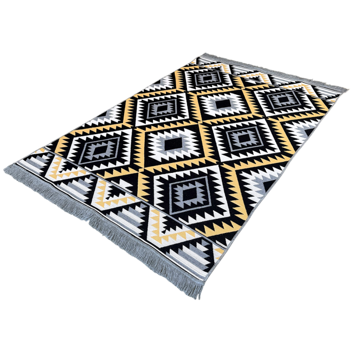 Covor Țesut Tradițional, 2 fețe, Model Boho Etnic Ocru, diverse dimensiuni [3]