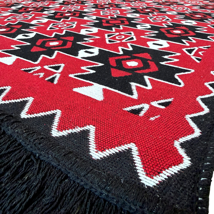 Covor Țesut Tradițional, 2 fețe, Model Kilim Grena Negru, diverse dimensiuni [8]