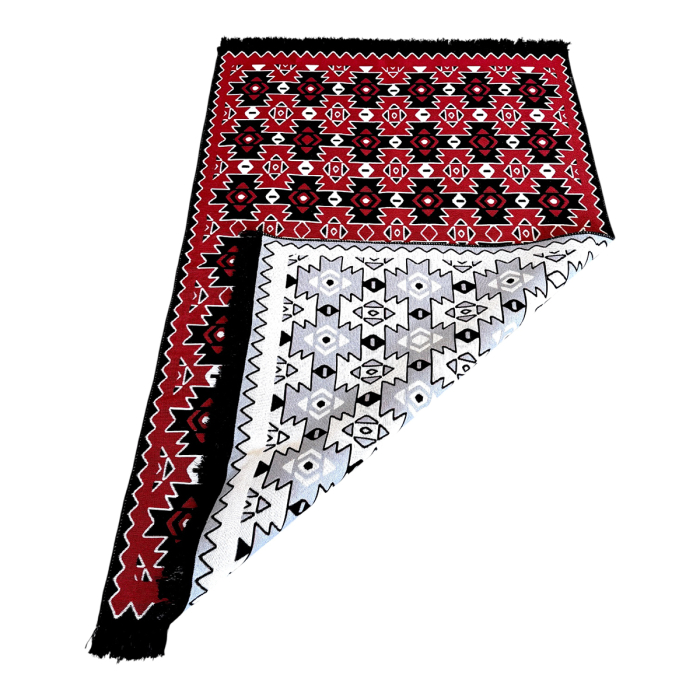 Covor Țesut Tradițional, 2 fețe, Model Kilim Grena Negru, diverse dimensiuni [6]
