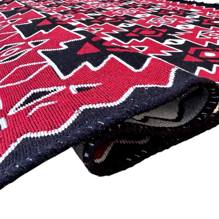 Covor Țesut Tradițional, 2 fețe, Model Kilim Grena Negru, diverse dimensiuni [10]