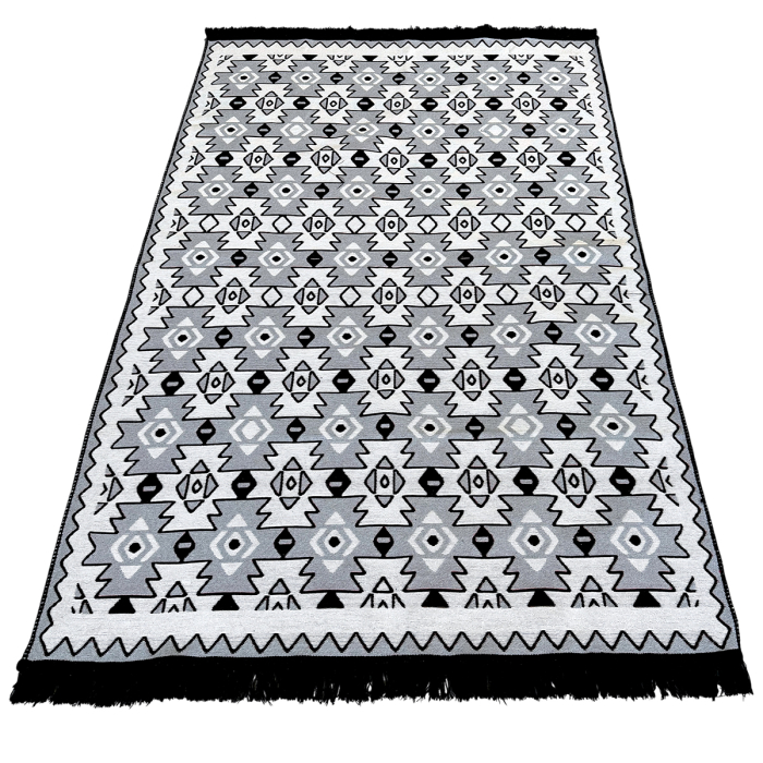Covor Țesut Tradițional, 2 fețe, Model Kilim Grena Negru, diverse dimensiuni [7]