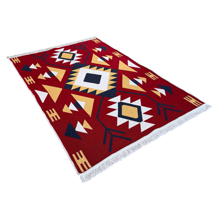 Covor Țesut Tradițional, 2 fețe, Model Etnic Tribal Roșu, diverse dimensiuni [3]