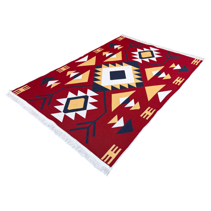 Covor Țesut Tradițional, 2 fețe, Model Etnic Tribal Roșu, diverse dimensiuni [2]