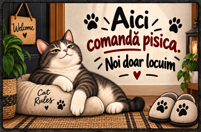 Covoraș de intrare, antiderapant, model Aici comandă pisica, 50x70 cm, CIN106 [2]