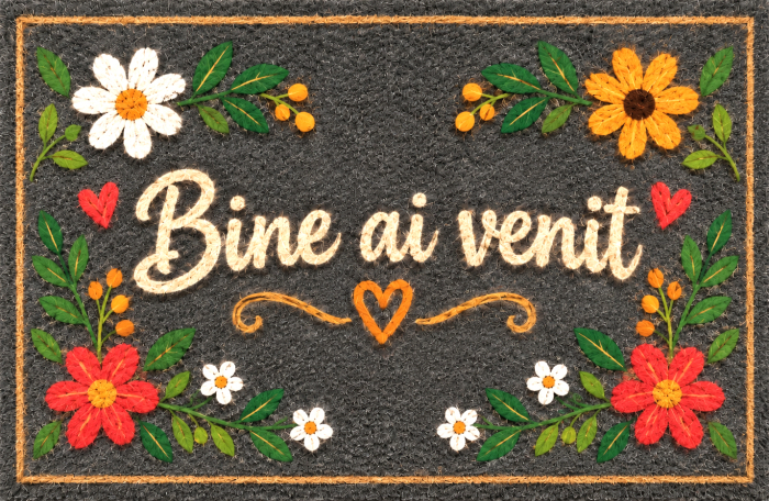 Covoraș de intrare, antiderapant, model floral, Bine ai venit, 50x70 cm, CIN101 [2]