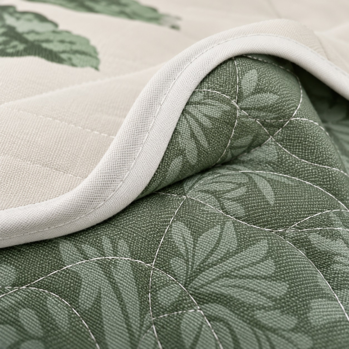 Cuvertură de pat bumbac, 5 piese, model floral crem cu verde, 230x250 cm, CB547 [2]