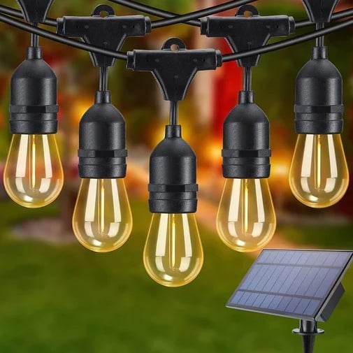 Ghirlandă Solară cu lumină caldă, de exterior, 20 metri, 20 becuri, bec clar, alb cald [1]